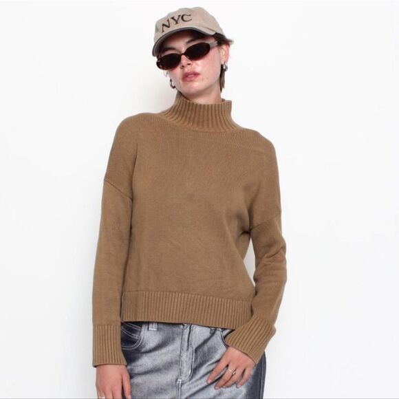 Everlane Perfect Boxy Mock Turtleneck Olive Brown Cotton Size XS - Picture 1 of 9